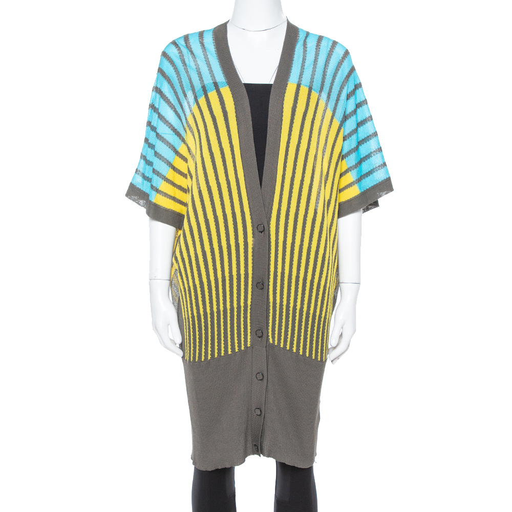 

Missoni Tri Color Striped Perforated Knit Button Front Cardigan, Multicolor