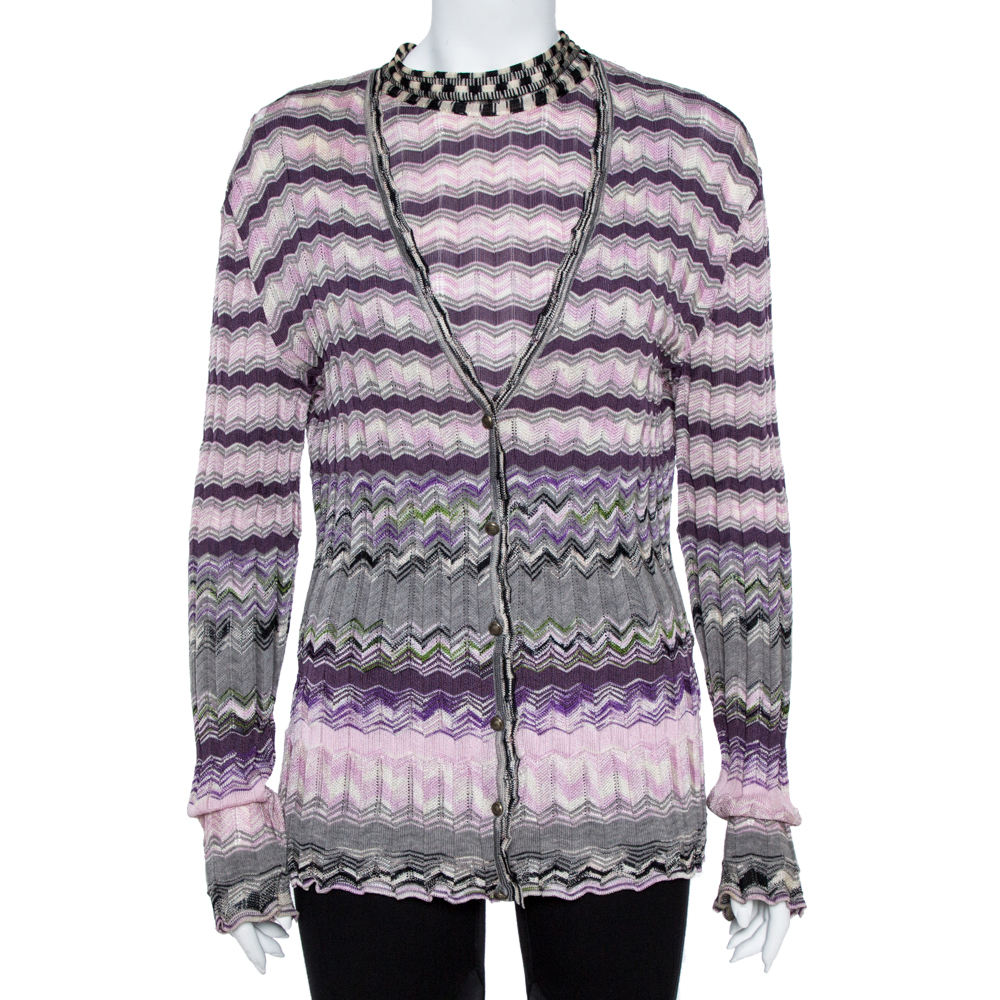 

M Missoni Purple Chevron Knit Tie Up Top and Cardigan Set