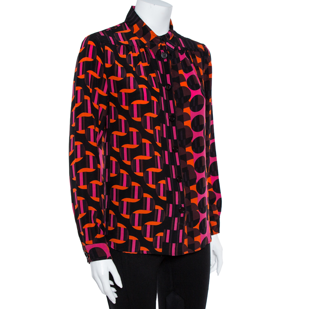 

M Missoni Multicolor Geo Print Crepe de chine Silk Shirt, Black