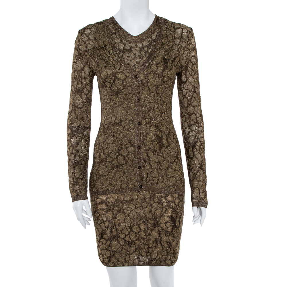 

M Missoni Gold Lurex Knit Cardigan & Midi Dress Set S