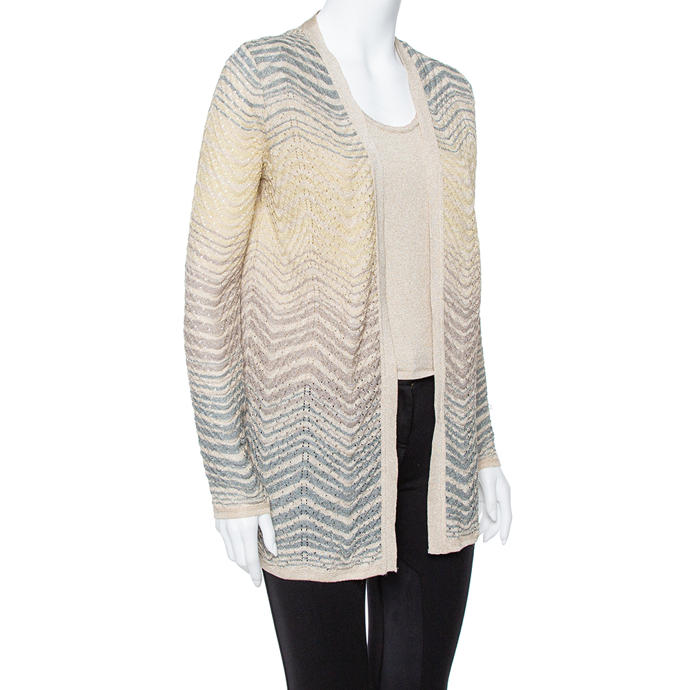 

M Missoni Gold Lurex Knit Top & Open Front Cardigan Set