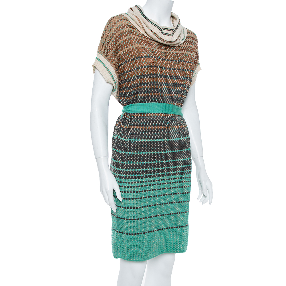 

M Missoni Multicolor Striped Knit Turtleneck Belted Dress