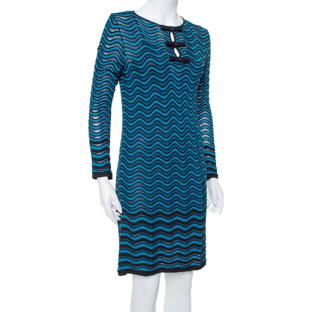 

Missoni Blue Wave Knit Bow Detail Short Dress