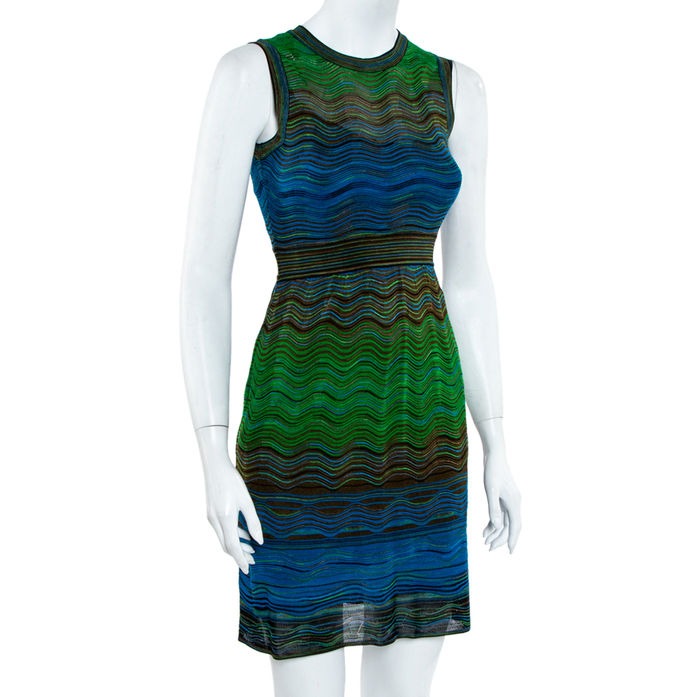 

M Missoni Multicolor Wave Knit Sleeveless Flared Midi Dress