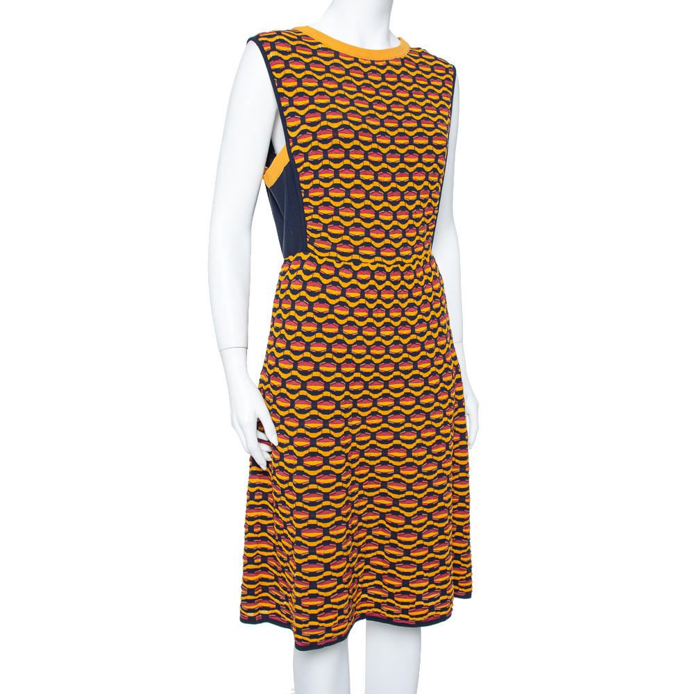 

M Missoni Multicolor Crochet Knit Side Paneled Dress, Yellow