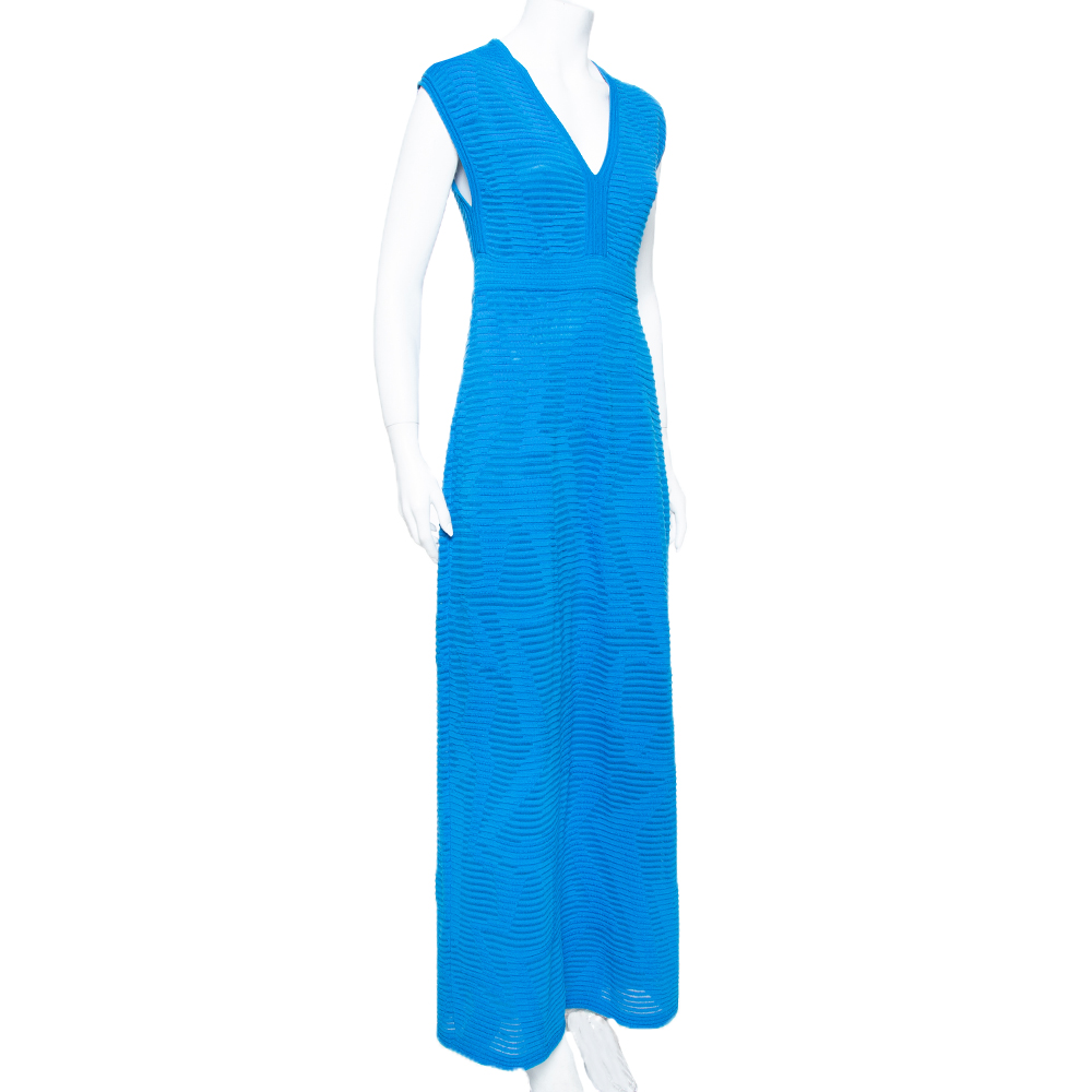 

Missoni Blue Perforated Knit Sleeveless Maxi Dress