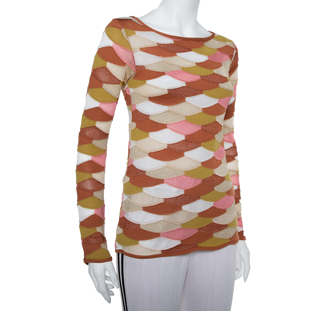 

M Missoni Multicolor Scale Pattern Lurex Knit Long Sleeve Top