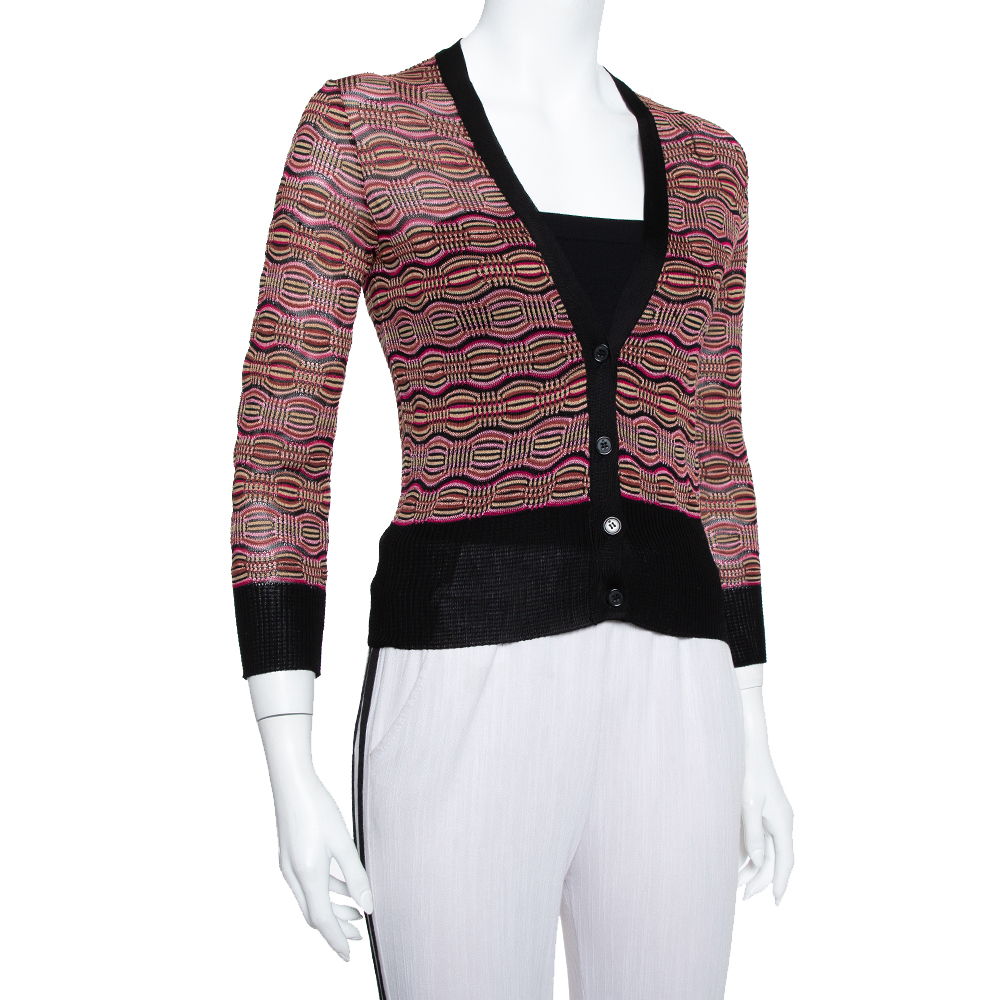 

Missoni Multicolor Knit Plunge Neck Button Front Cropped Cardigan