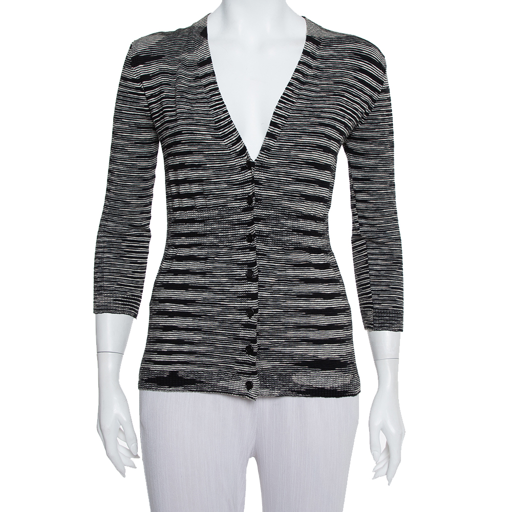 Pre-owned M Missoni Monochrome Knit Button Front Cardigan M In Black