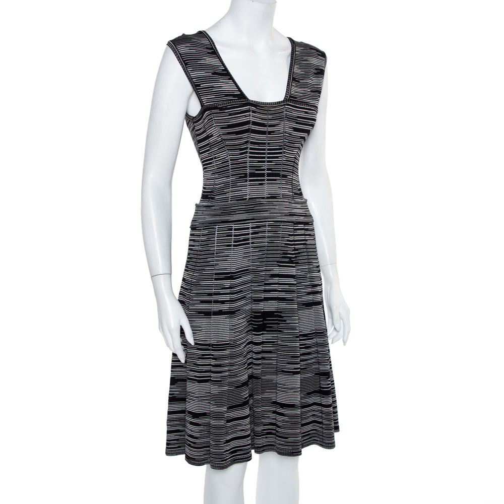 

Missoni Monochrome Knit Sleeveless Flared Midi Dress, Black