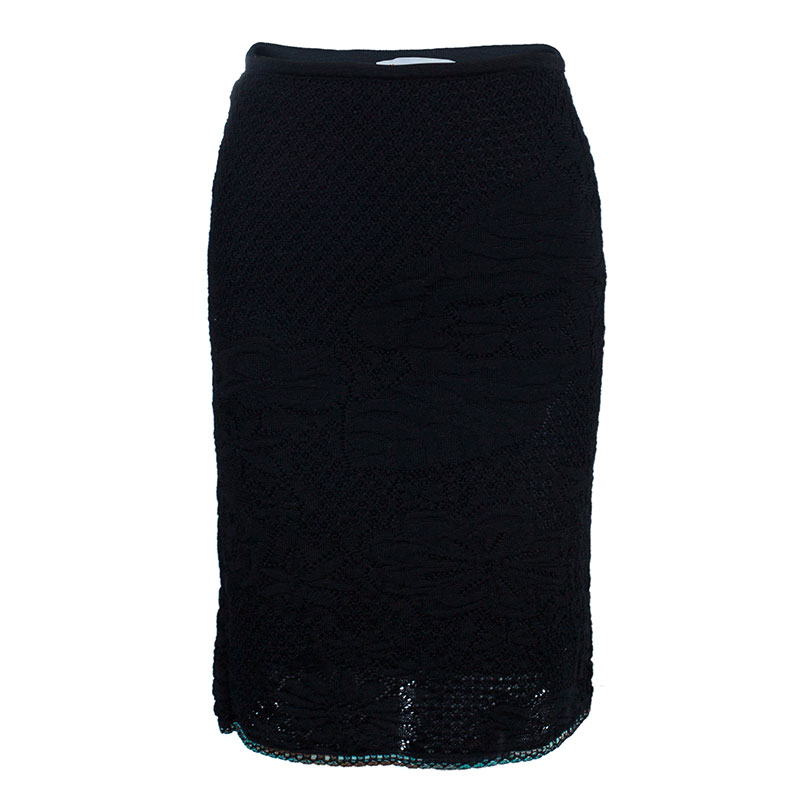 Pre Owned تنورة إم ميزوني تريكو مزخرف أسود مستقيمة مقاس صغير (سمول)