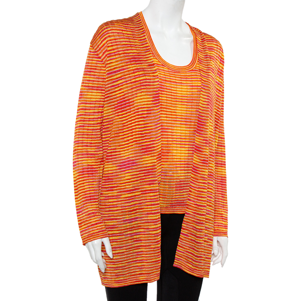 

M Missoni Orange Lurex Knit Tank Top & Open Front Cardigan