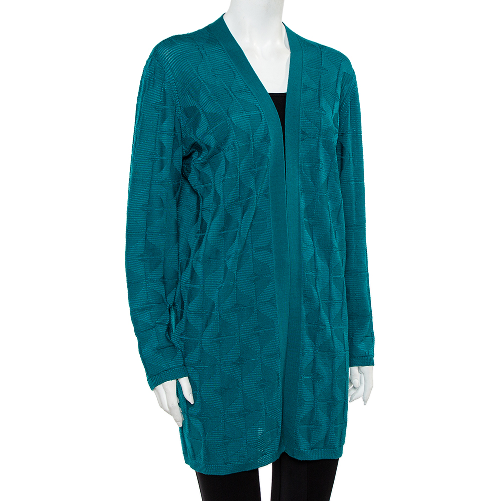 

M Missoni Green Patterned Wool Open Front Cardigan