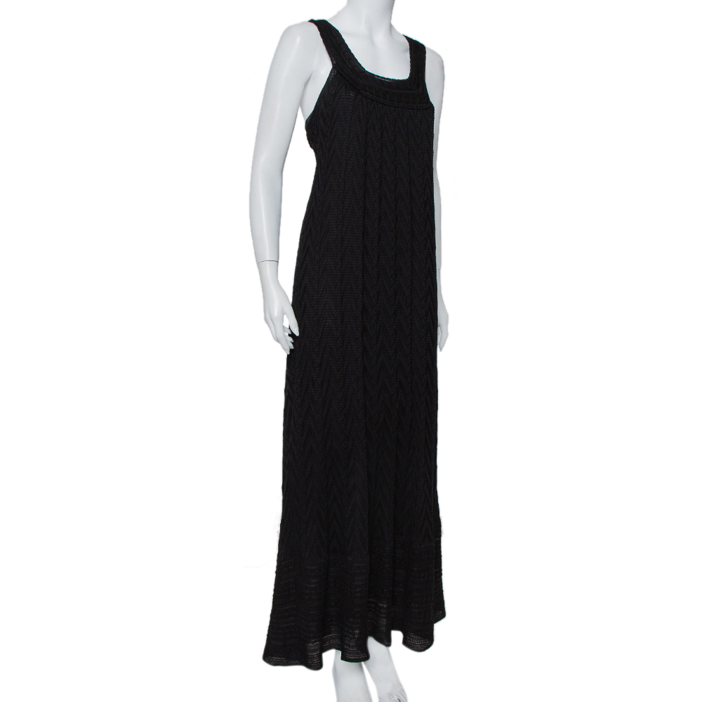 

M Missoni Black Knit Chevron Pattern Sleeveless Maxi Dress