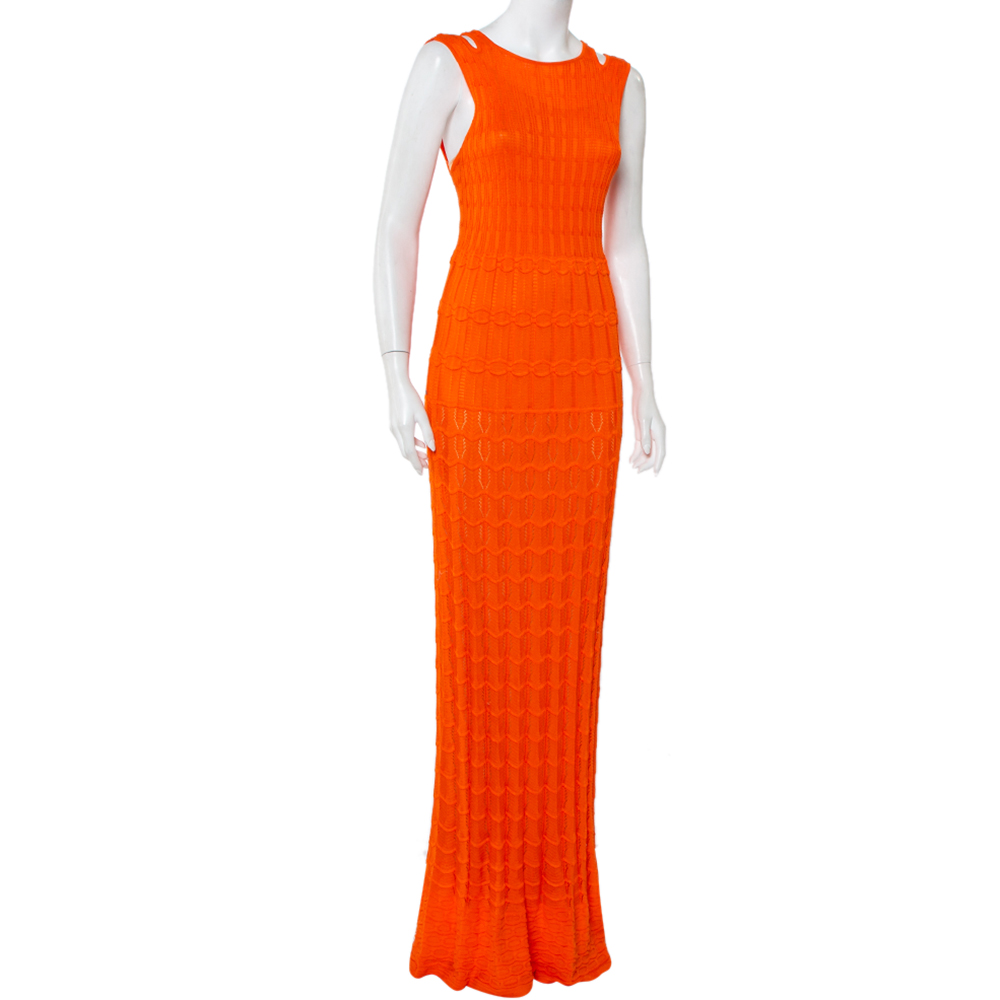 

Missoni Orange Wave Knit Racer Back Maxi Dress