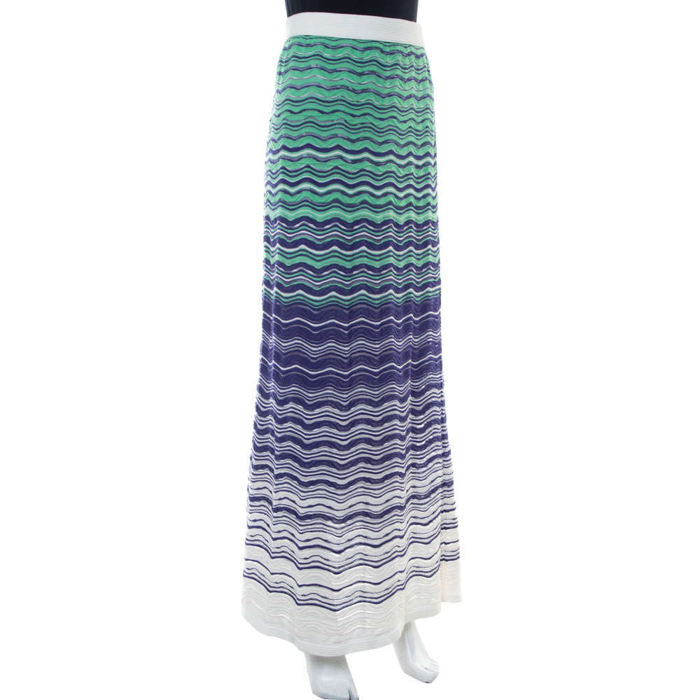 

M Missoni Green And Blue Wave Knit Maxi Skirt