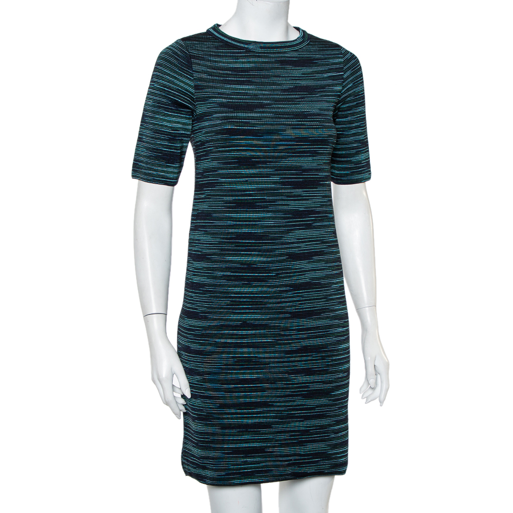 

M Missoni Black Striped Wool T-Shirt Dress