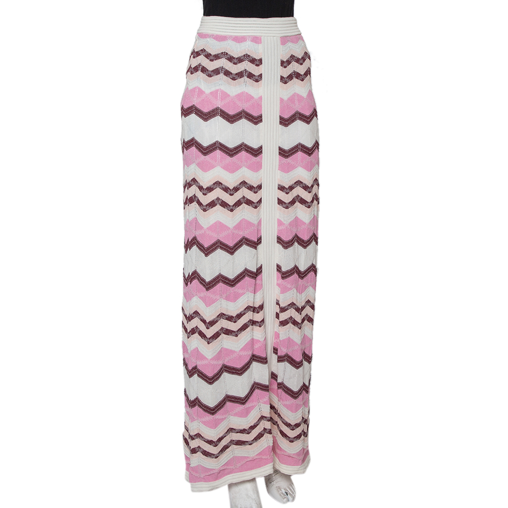 

Missoni Multicolor Chevron Pattern Knit Maxi Skirt