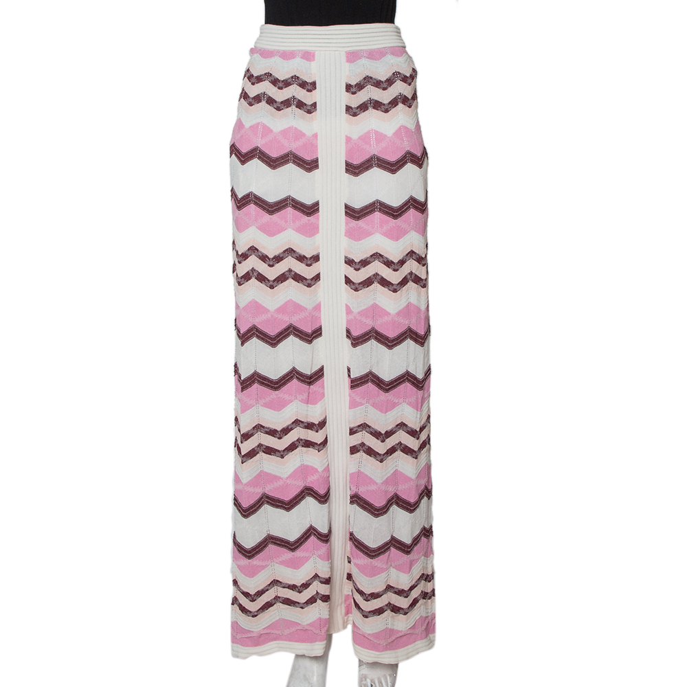 Pre-owned M Missoni Multicolor Chevron Pattern Knit Maxi Skirt M