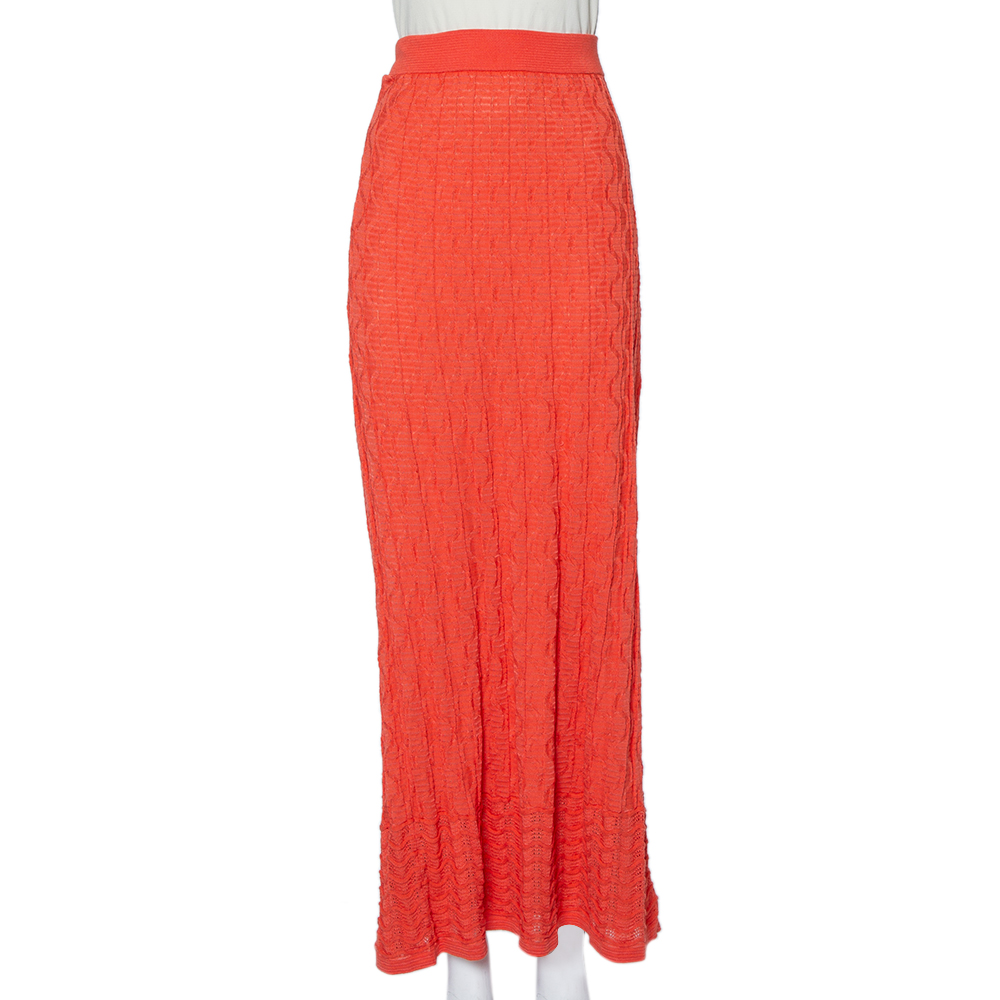 Pre-owned M Missoni Orange Patterned Knit Maxi Skirt M