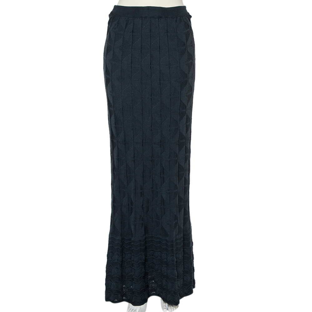 Pre-owned M Missoni Charcoal Grey Patterned Knit Maxi Skirt M