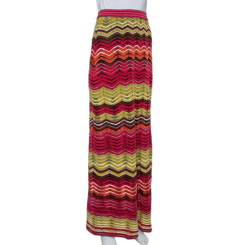 

M Missoni Multicolor Chevron Pattern Knit Maxi Skirt