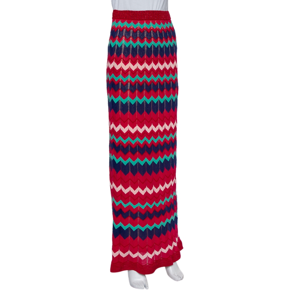 

M Missoni Multicolor Zig Zag Pattern Knit Maxi Skirt