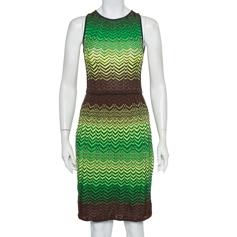 Pre-owned M Missoni Multicolor Wave Patterned Knit Sleeveless Midi Dress S