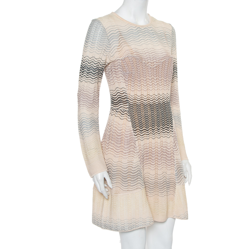 

M Missoni Beige Patterned Knit Paneled Mini Dress