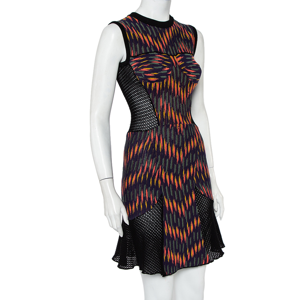

M Missoni Multicolor Knit & Mesh Paneled Sleeveless Mini Dress