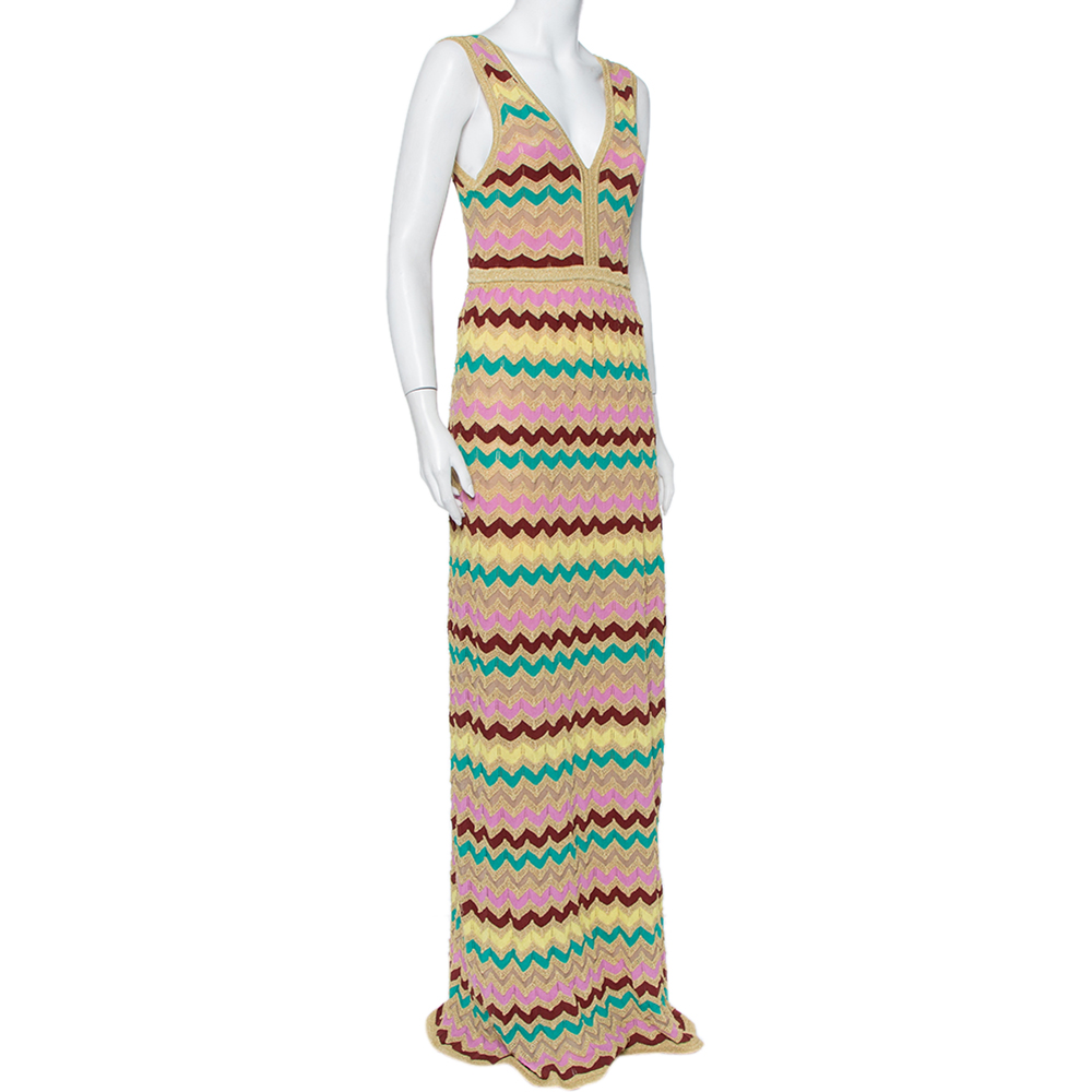 

M Missoni Multicolor Patterned Lurex Knit Sleeveless Maxi Dress