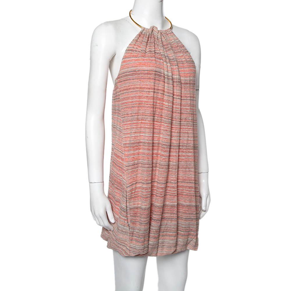 

M Missoni Multicolor Linen Knit Halter Neck Mini Dress