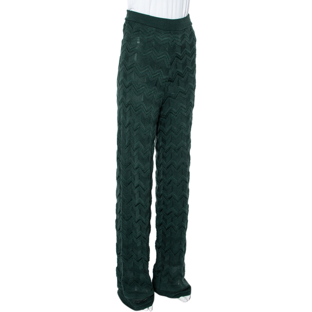 

M Missoni Dark Green Patterned Knit Palazzo Pants