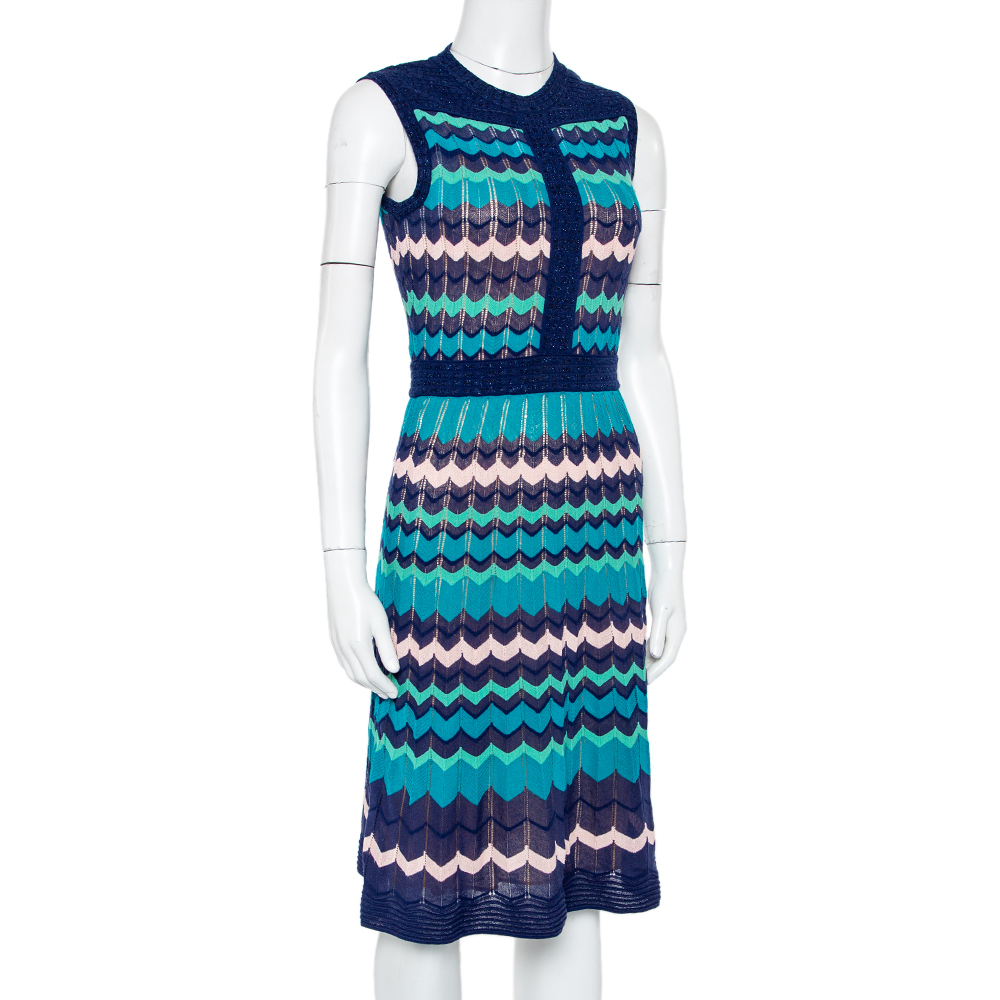 

M Missoni Multicolor Patterned Lurex Knit Sleeveless Dress