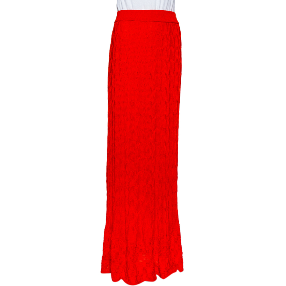 

Missoni Coral Red Patterned Knit Maxi Skirt