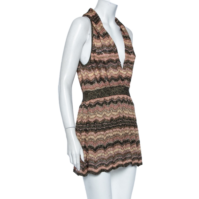 

Missoni Brown Lurex Knit Faux Wrap Mini Dress