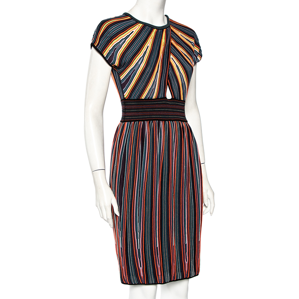 

Missoni Criss-Cross Short Sleeve Pleated Multicolor Dress