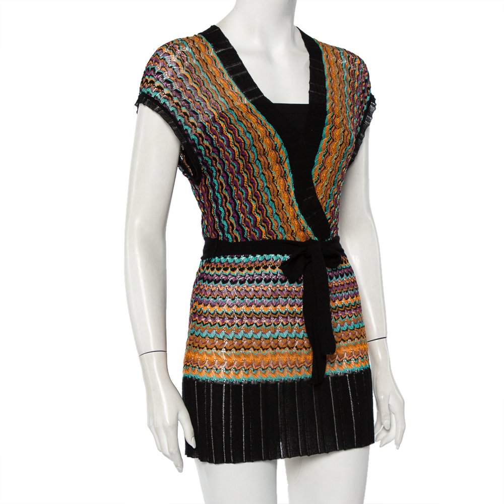 

M Missoni Multicolor Patterned Knit Belted Mini Faux Wrap Dress