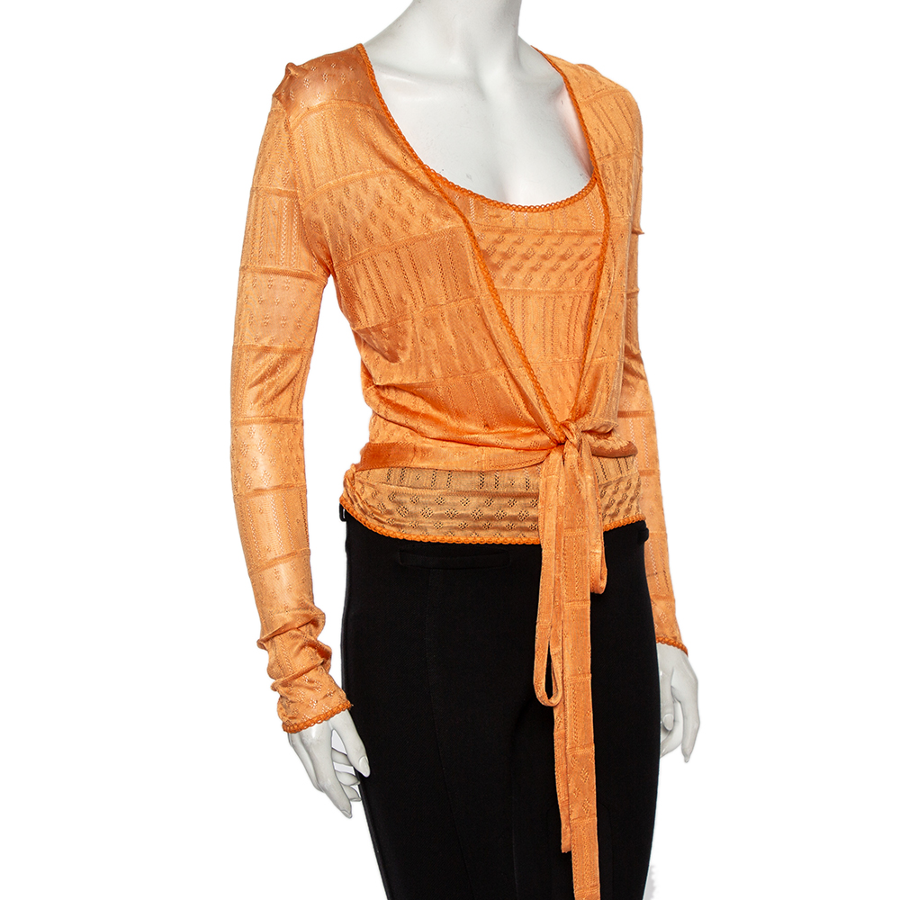 

M Missoni Orange Perforated Knit Camisole & Wrap Top