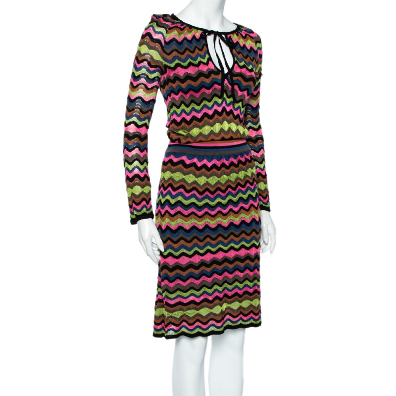 

Missoni Multicolor Zig Zag Patterned Knit Midi Dress