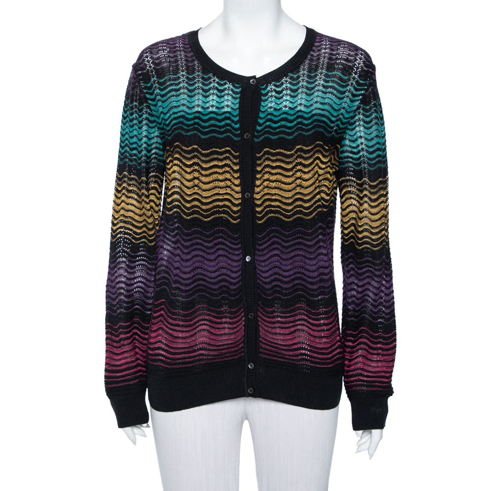 

M Missoni Multicolor Wave Patterned Knit Button Front Cardigan