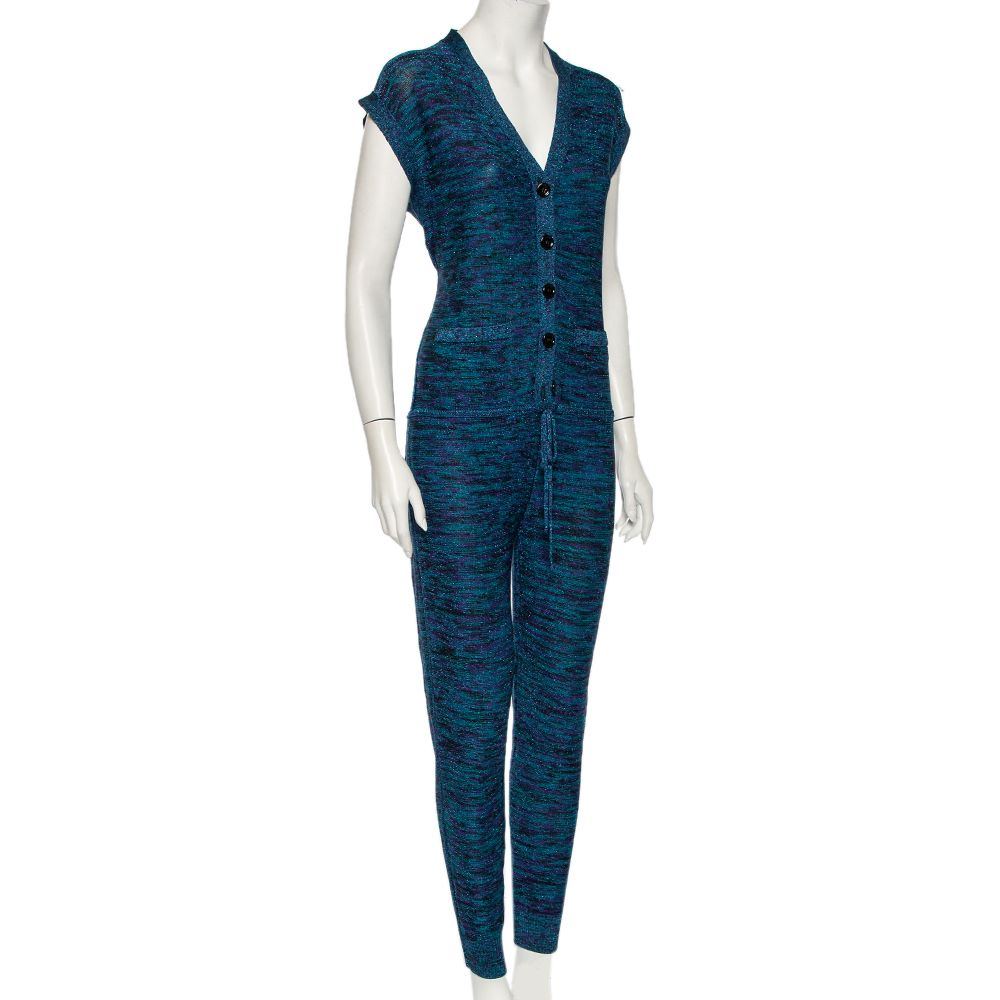 

M Missoni Blue Lurex Knit Cap Sleeve Jumpsuit