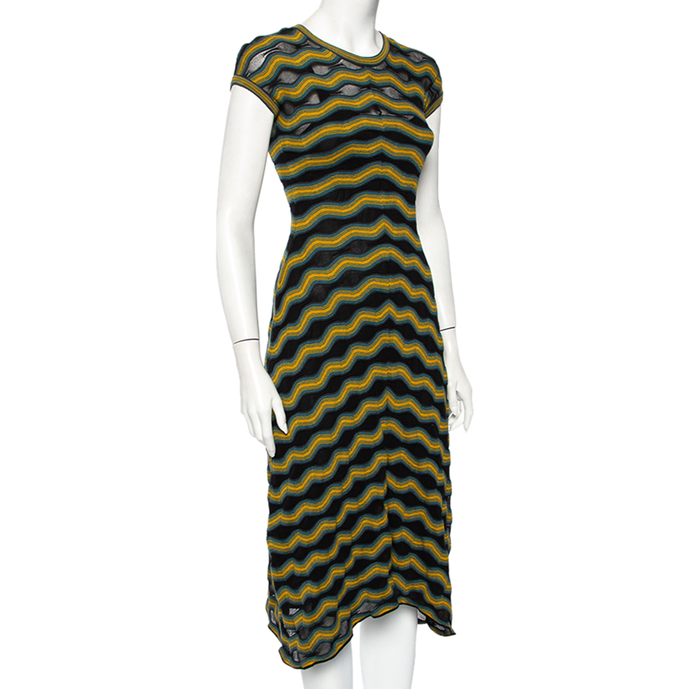 

M Missoni Multicolor Wave Paneled Knit Flared Midi Dress
