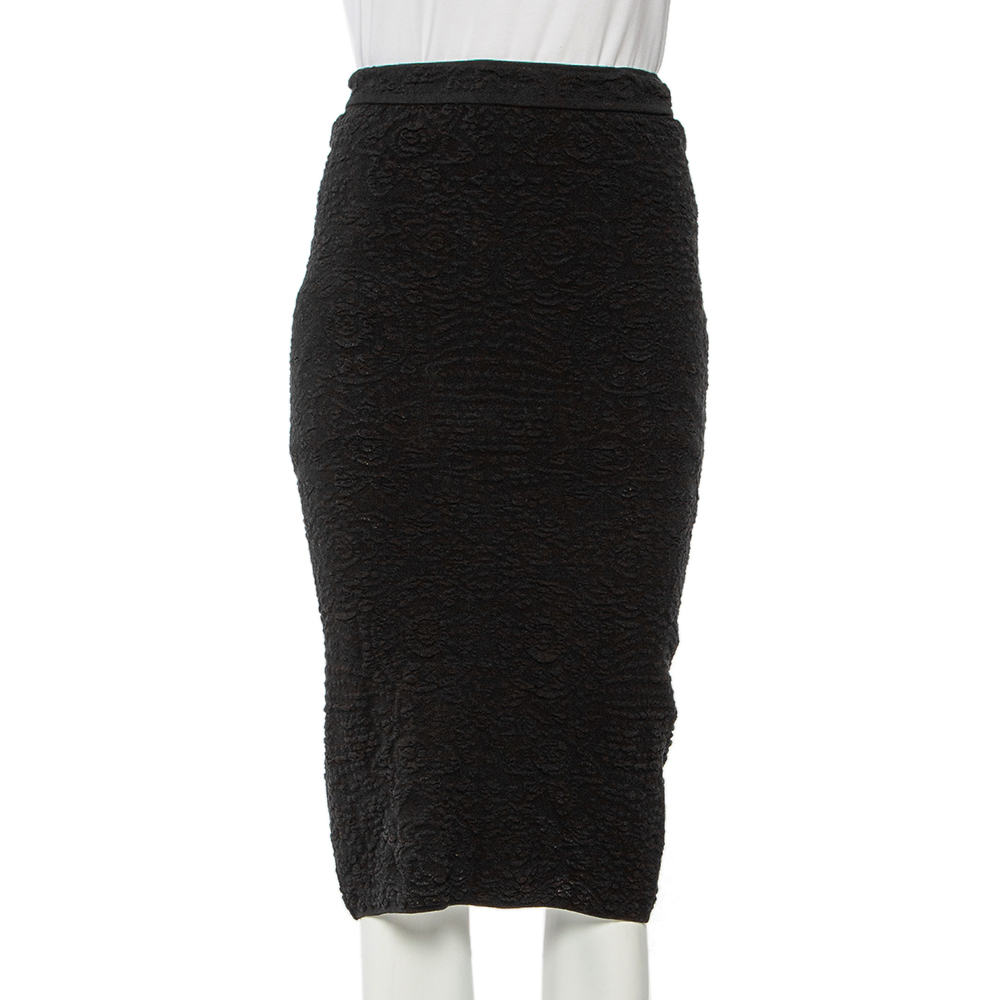 Pre-owned M Missoni Black Textured Knit Pencil Skirt S