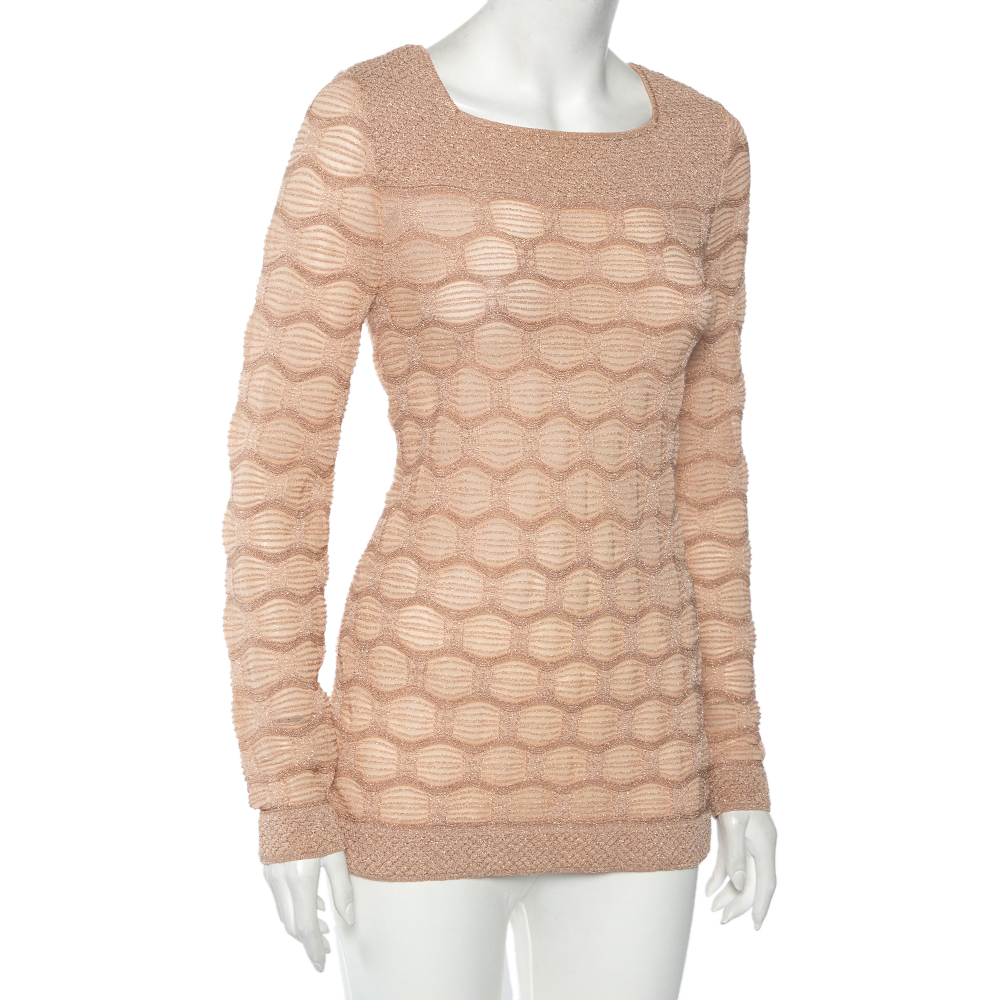 

Missoni Peach Patterned Lurex Knit Tunic, Pink