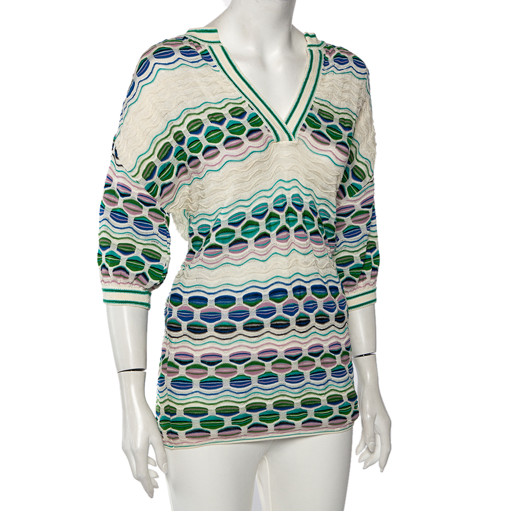 

Missoni Multicolored Perforated Knit Short Sleeve Top, Multicolor