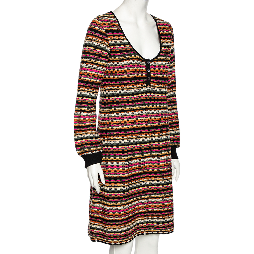 

M Missoni Multicolored Patterned Knit Sweater Dress, Multicolor