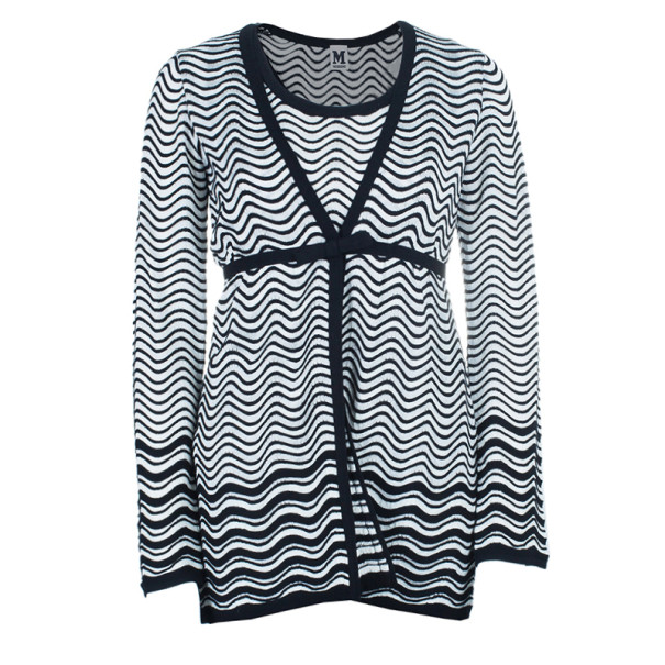 Pre Owned M Missoni Monochrome Wave Print Top and Cardigan Set M