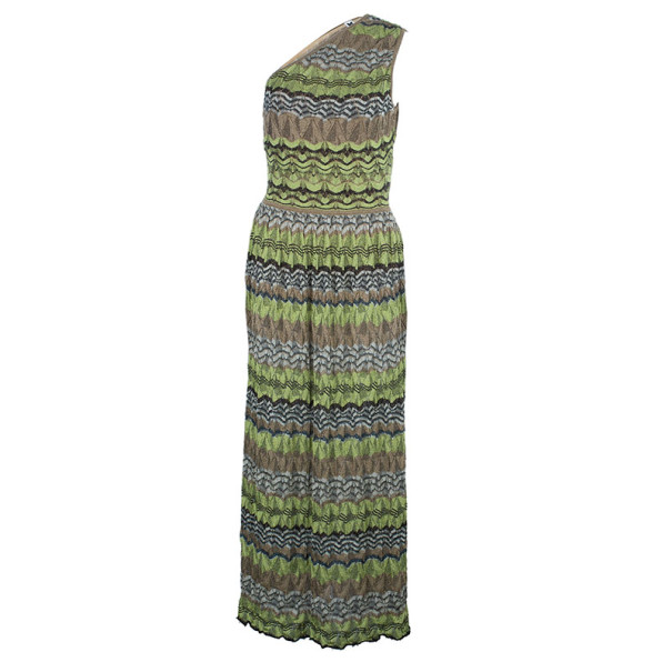 Pre Owned M Missoni Green Patterned One-Shoulder M