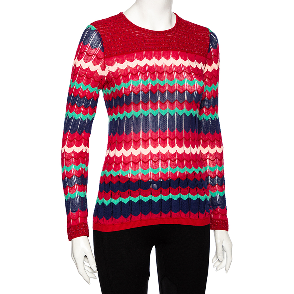 

Missoni Red Knit Lurex Panel Detailed Long Sleeve Top